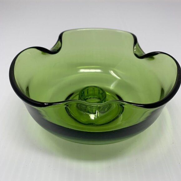 Taper Candle Holder Green Pinched Art Glass Vintage Mid Century Modern - Picture 5 of 8